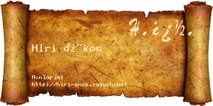 Hiri Ákos névjegykártya